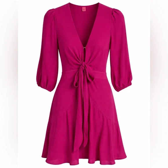 Farm Rio Allegris Fuscia Tie Front Flutter Dress SZ 8 NWT - Picture 1 of 10